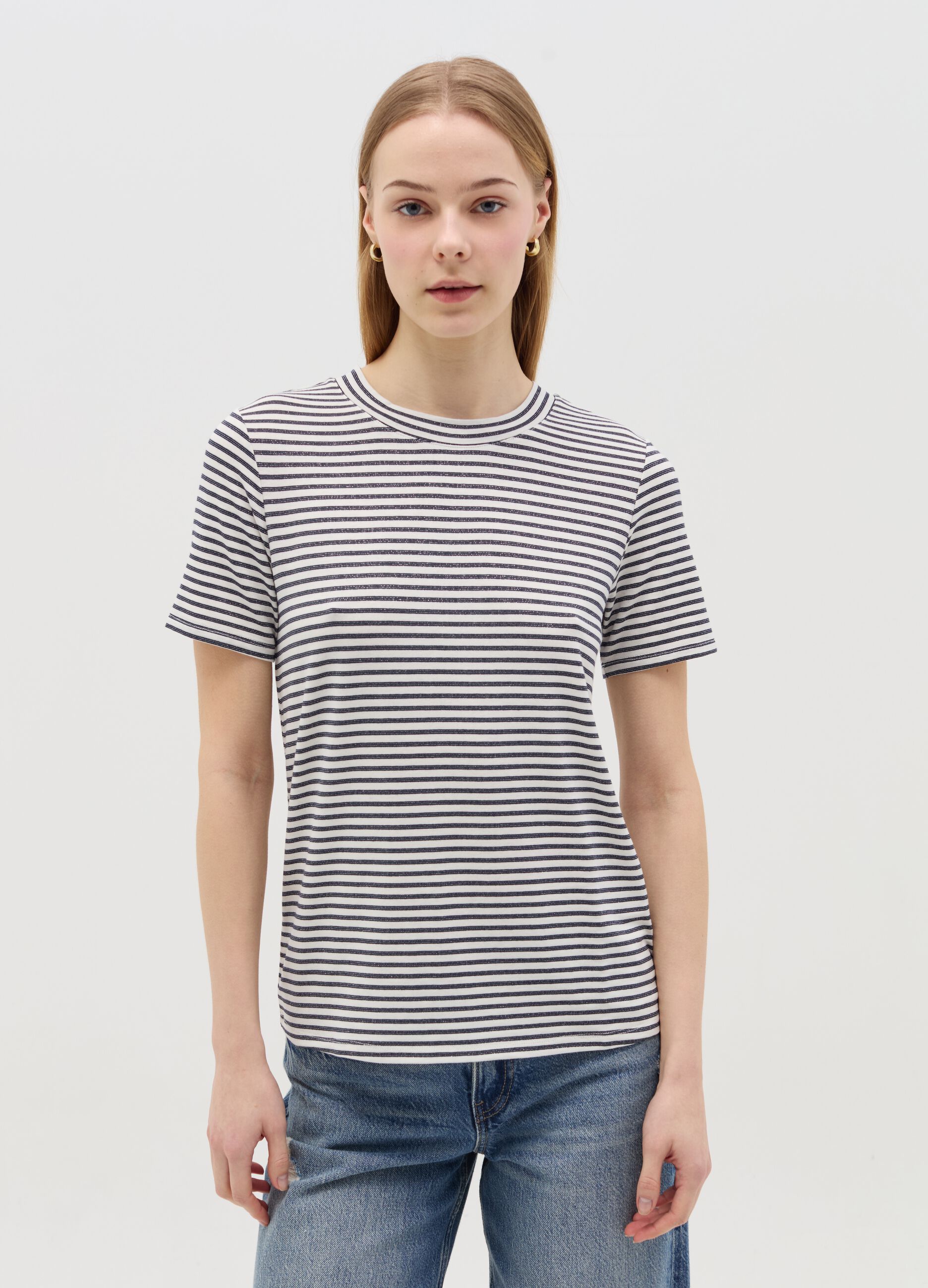 T-shirt a righe orizzontali con lurex