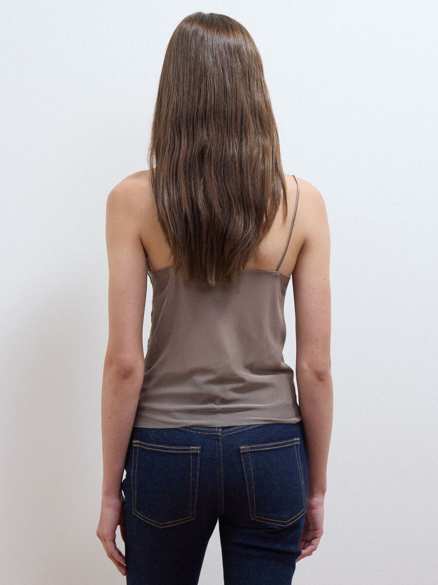 Beige fitted tank top with thin straps in stretch fabric_3