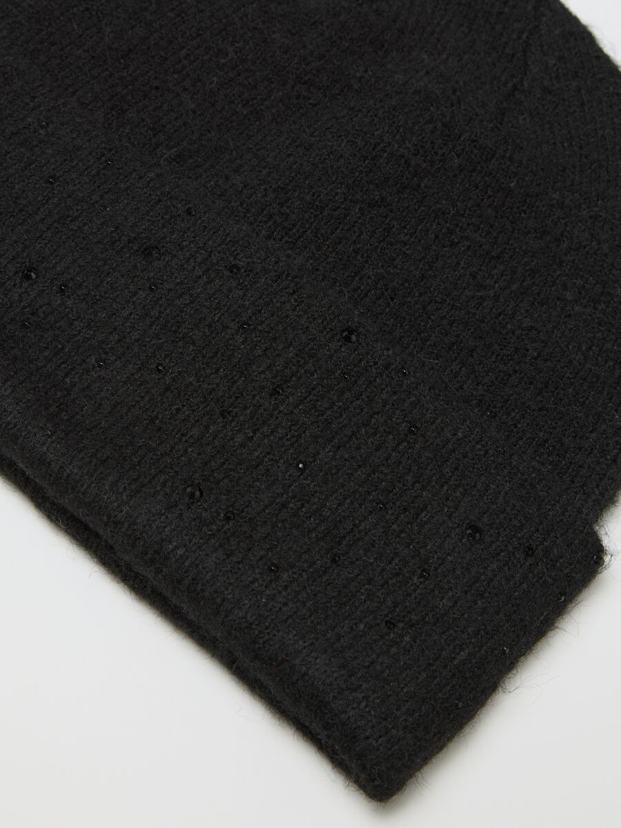 Black Wool Blend Knitted Beanie_1
