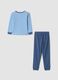 Pigiama lungo blu in tessuto elasticizzato con girocollo_1