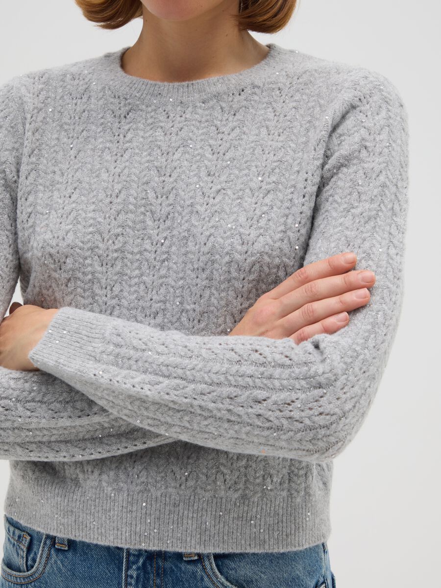 Grey regular fit sweater with sequins_3