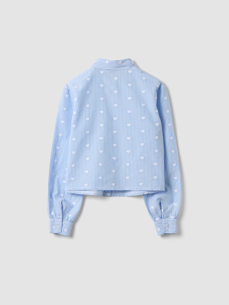 Blue striped pure cotton shirt with hearts for girls_2