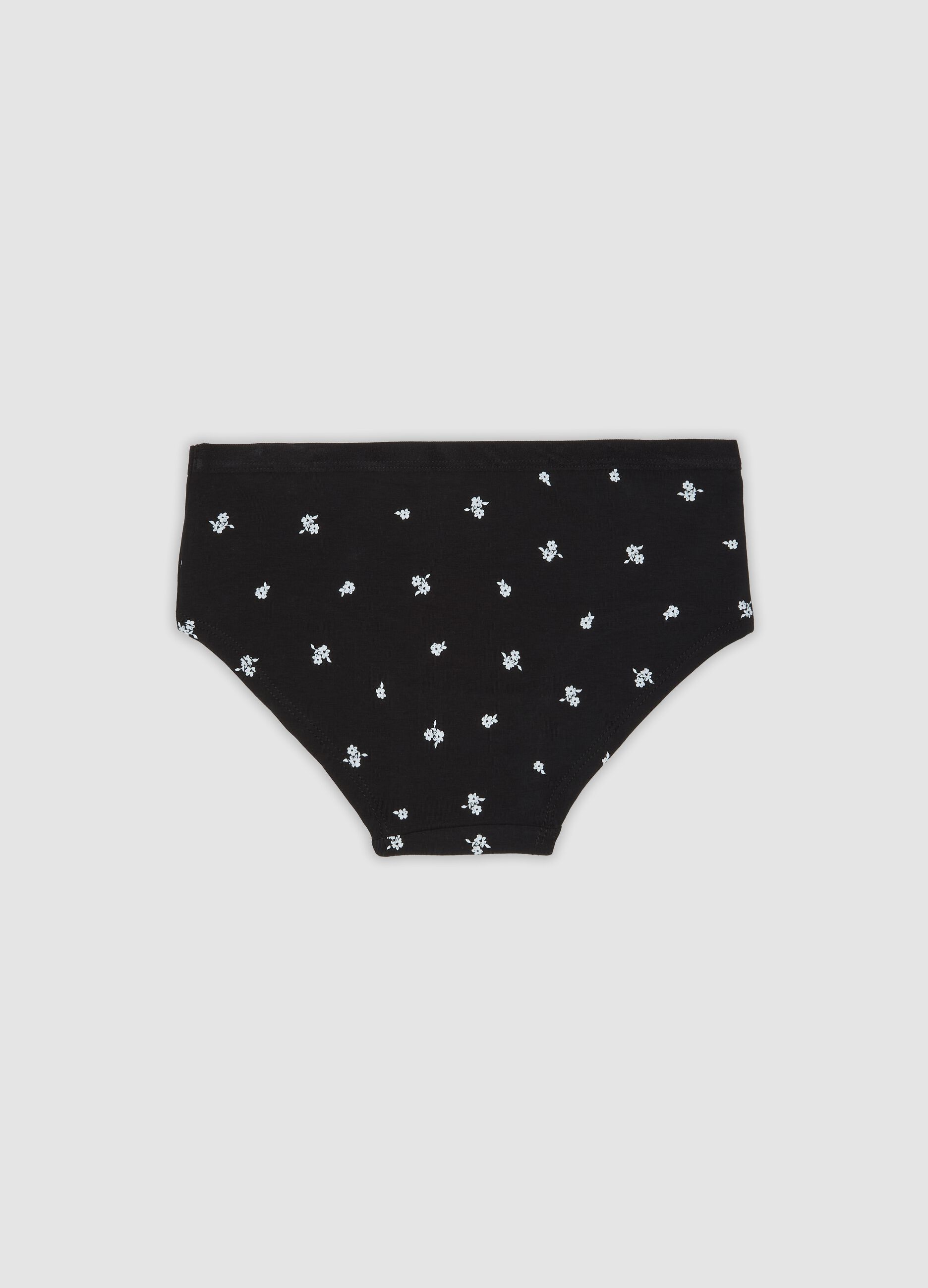 Slip culotte neri in cotone organico elasticizzato con stampa floreale