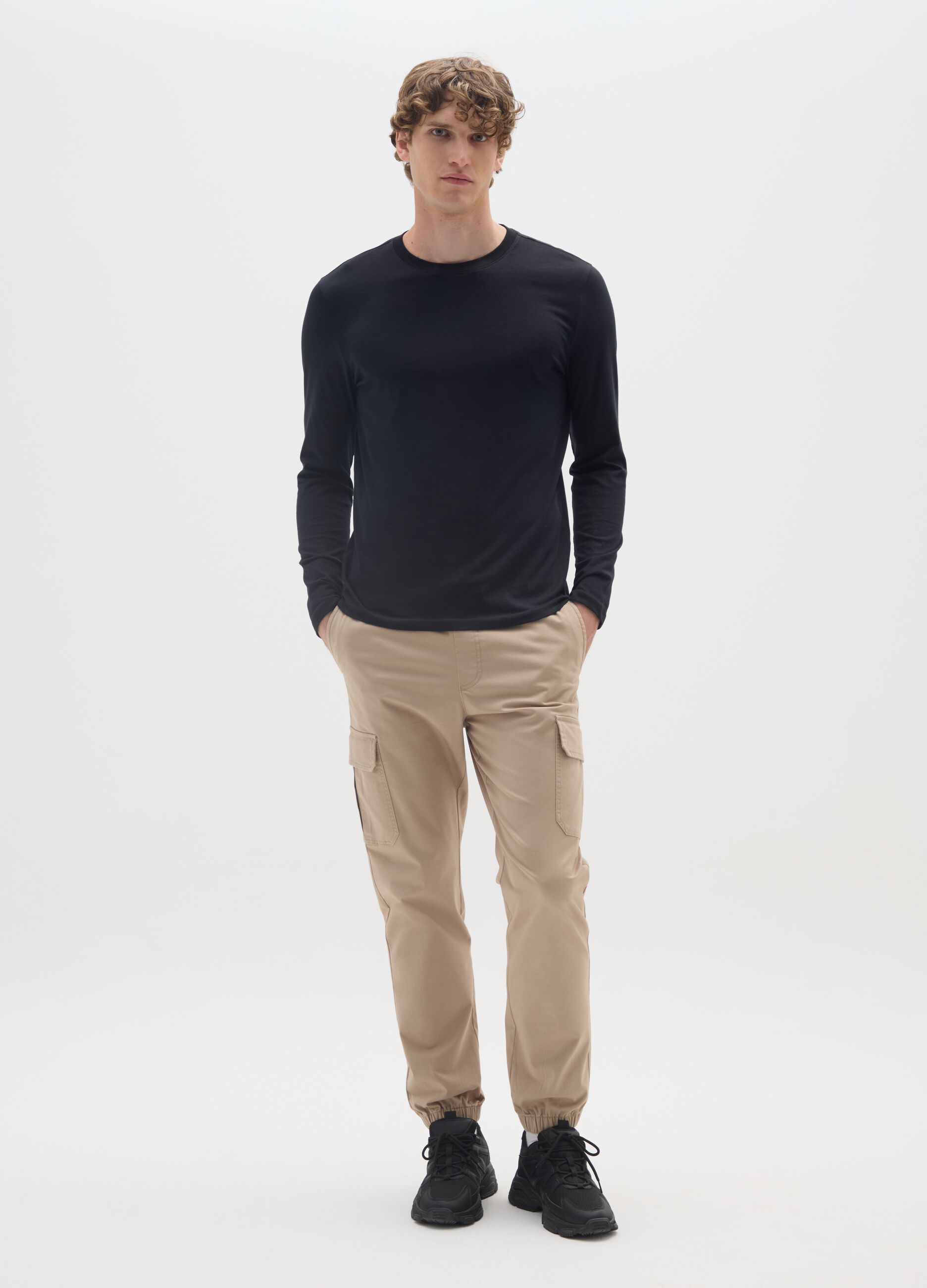 Pantaloni cargo in cotone beige relaxed fit