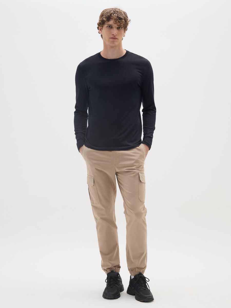 Pantaloni cargo in cotone beige relaxed fit_0