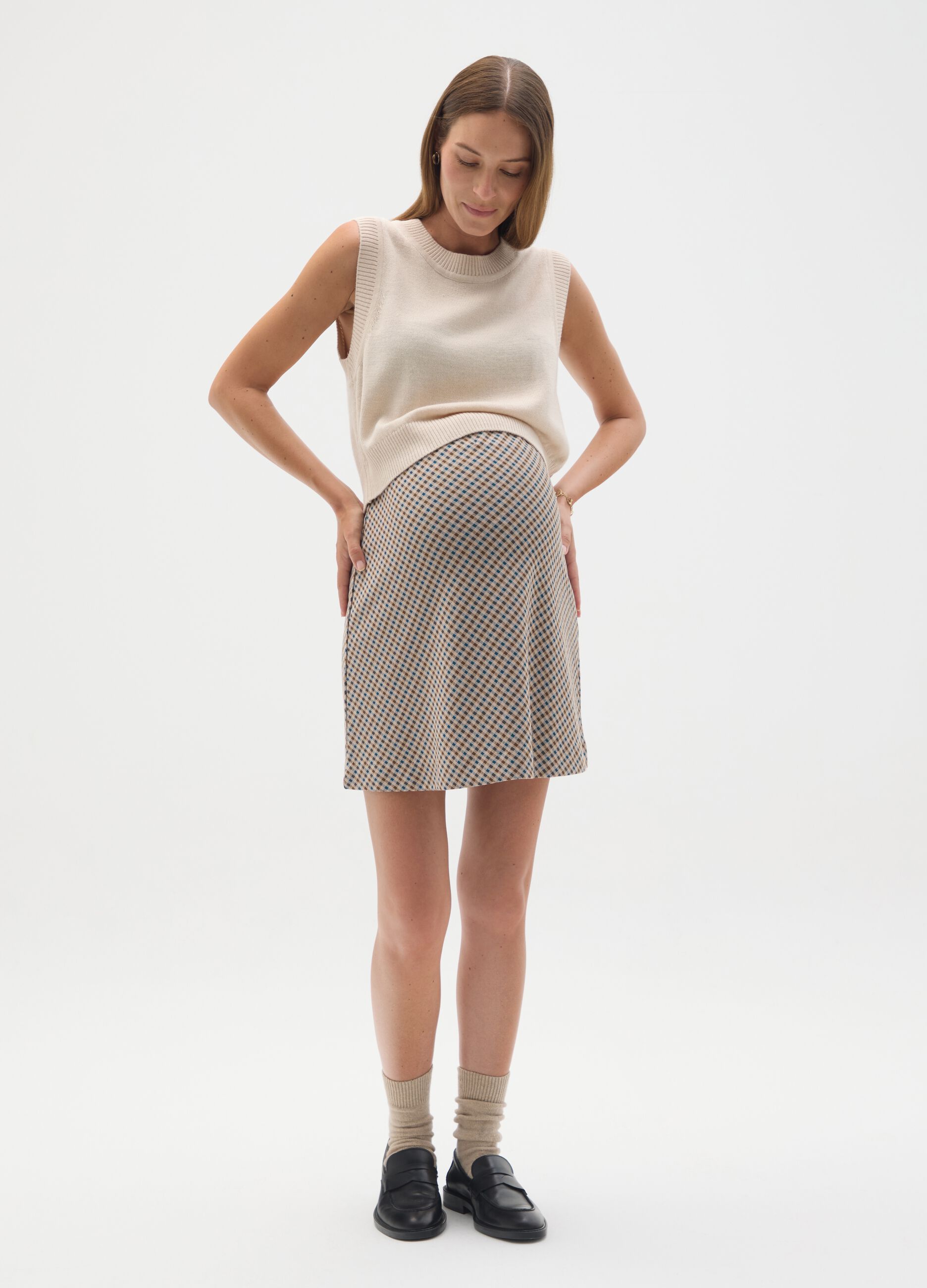 Multicolour Elasticated Maternity Skirt with Micro Checks