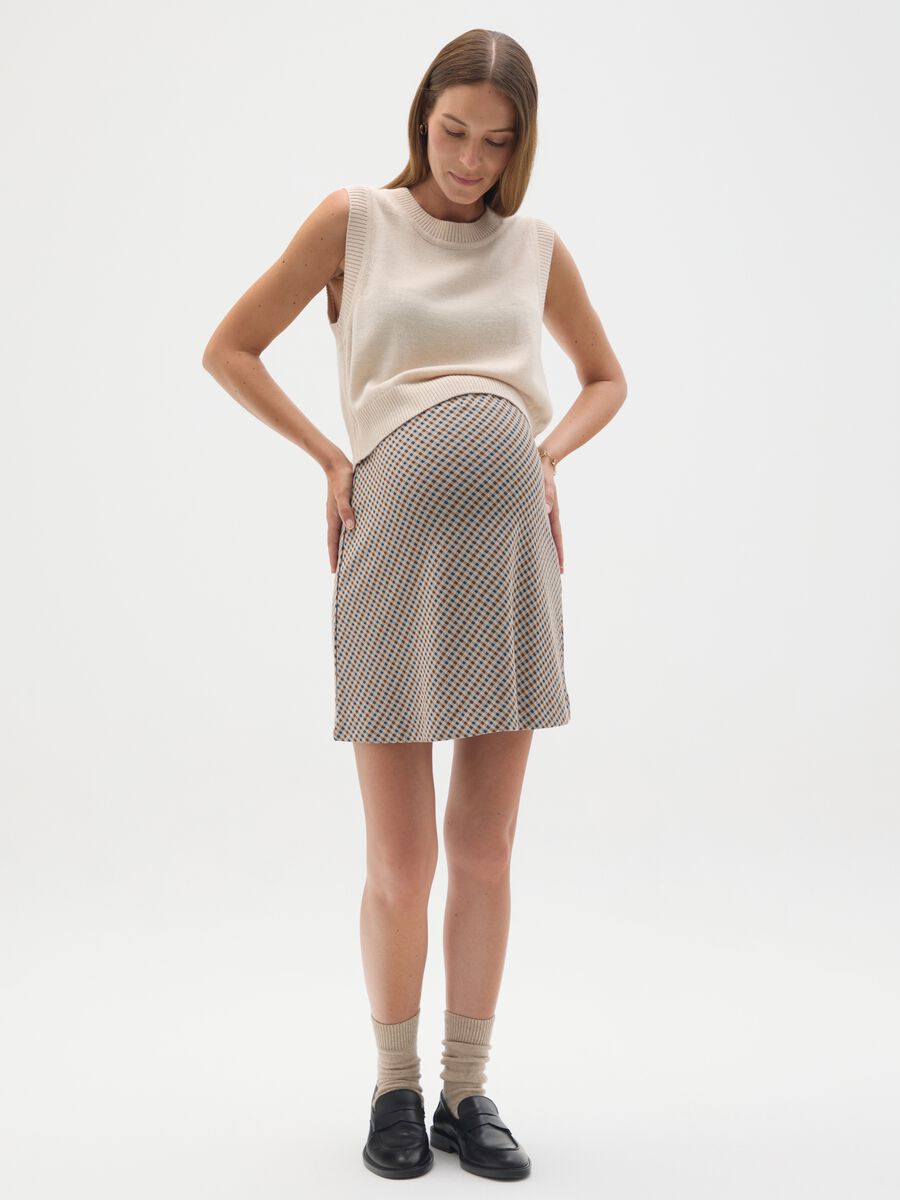 Multicolour Elasticated Maternity Skirt with Micro Checks_0