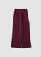 Pantaloni viola in puro cotone wide leg con tasche cargo_1