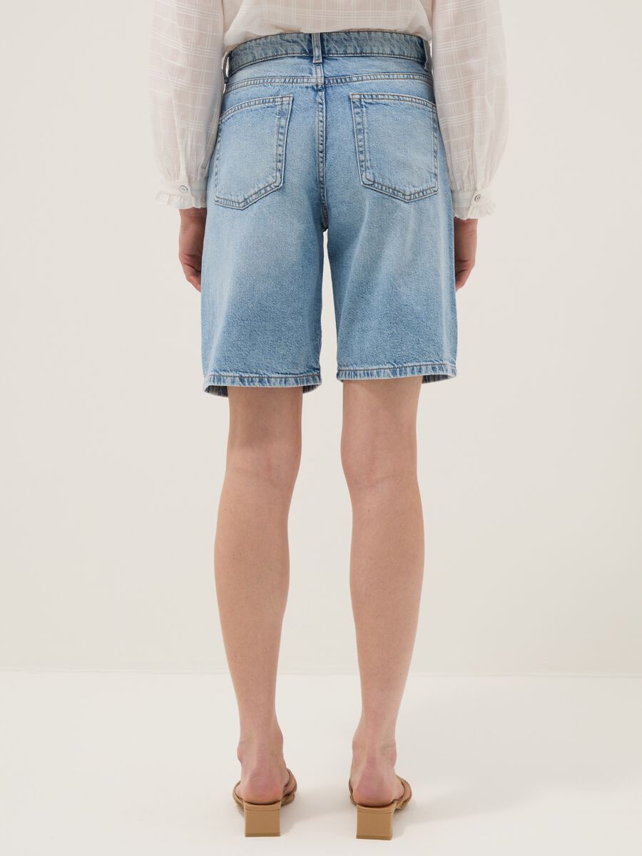 Shorts in puro cotone denim azzurro wide leg_2