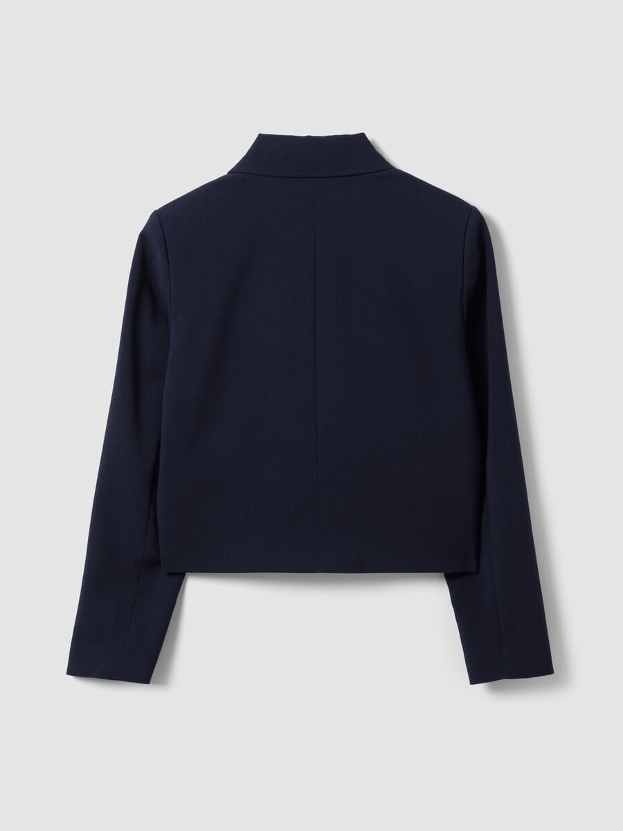 Blazer a doppio petto blu in viscosa elasticizzata con bottoni dorati_1