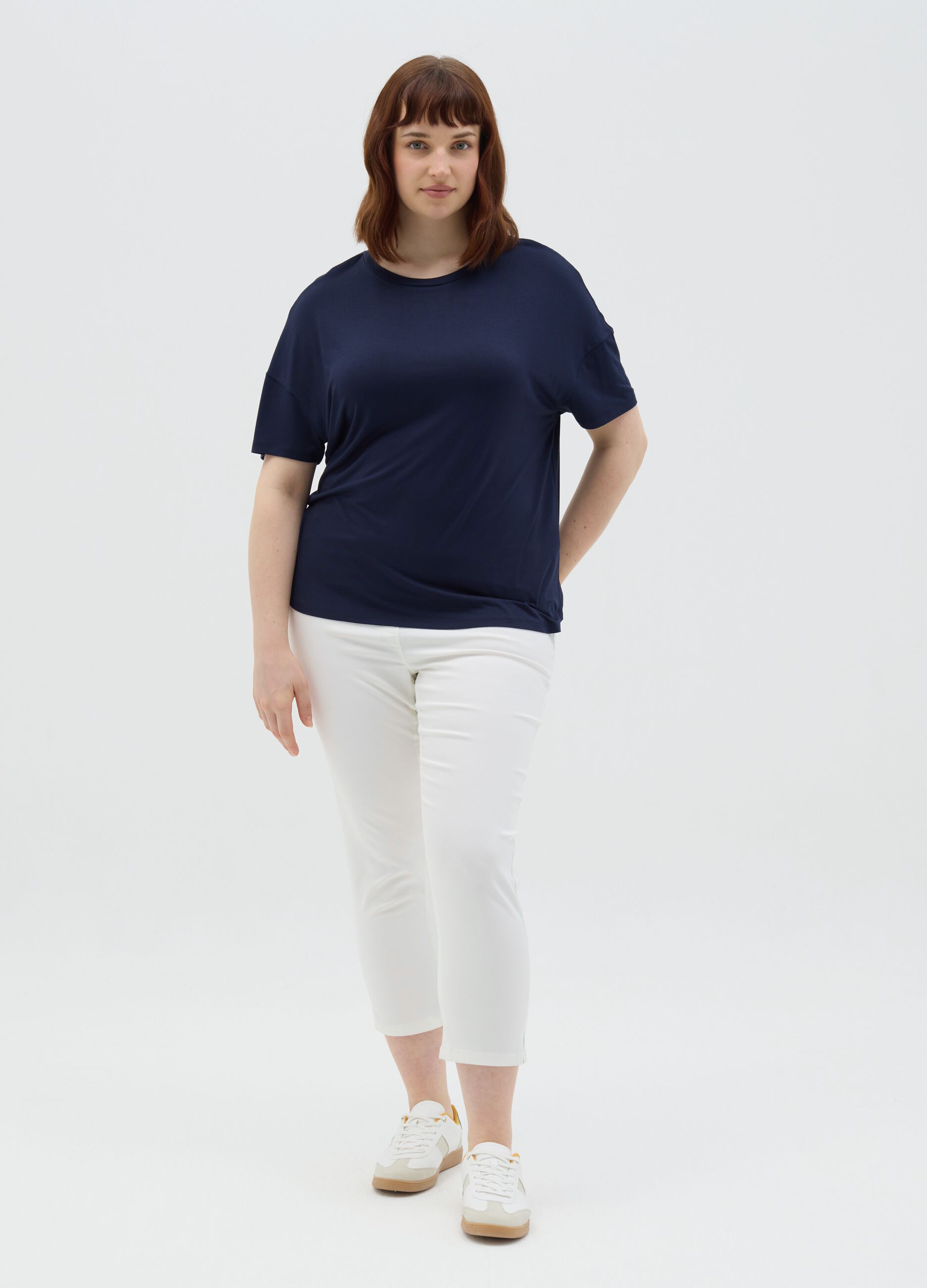 Curvy blue regular-fit T-shirt in stretch viscose