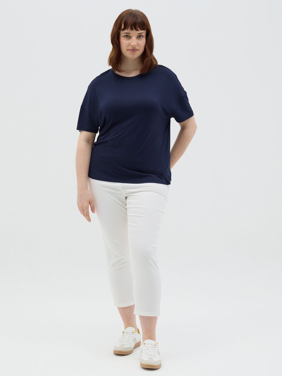Curvy blue regular-fit T-shirt in stretch viscose_1
