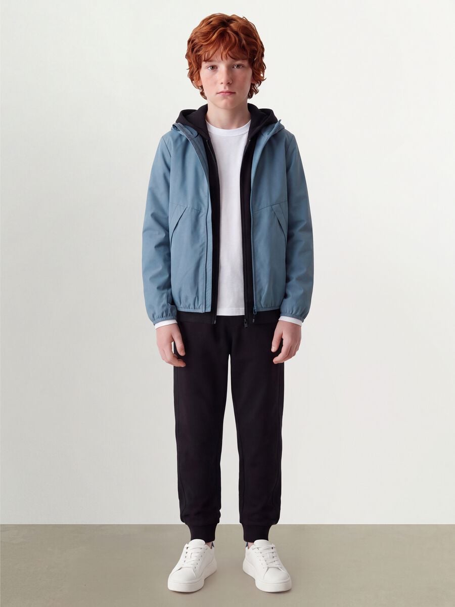 Blue oversized rain jacket with hood and zip for boys_2