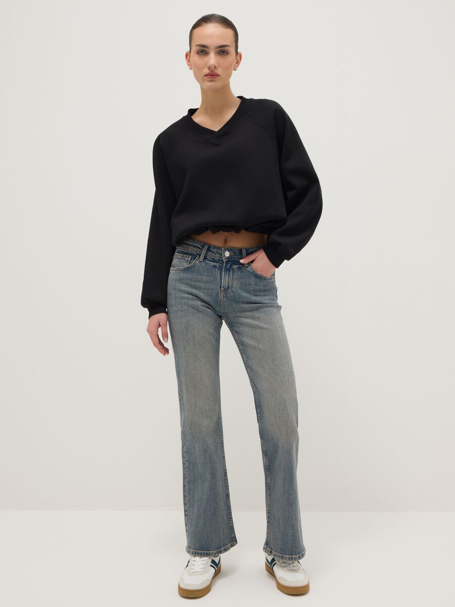 Black oversized cotton blend sweatshirt with V-neck_2