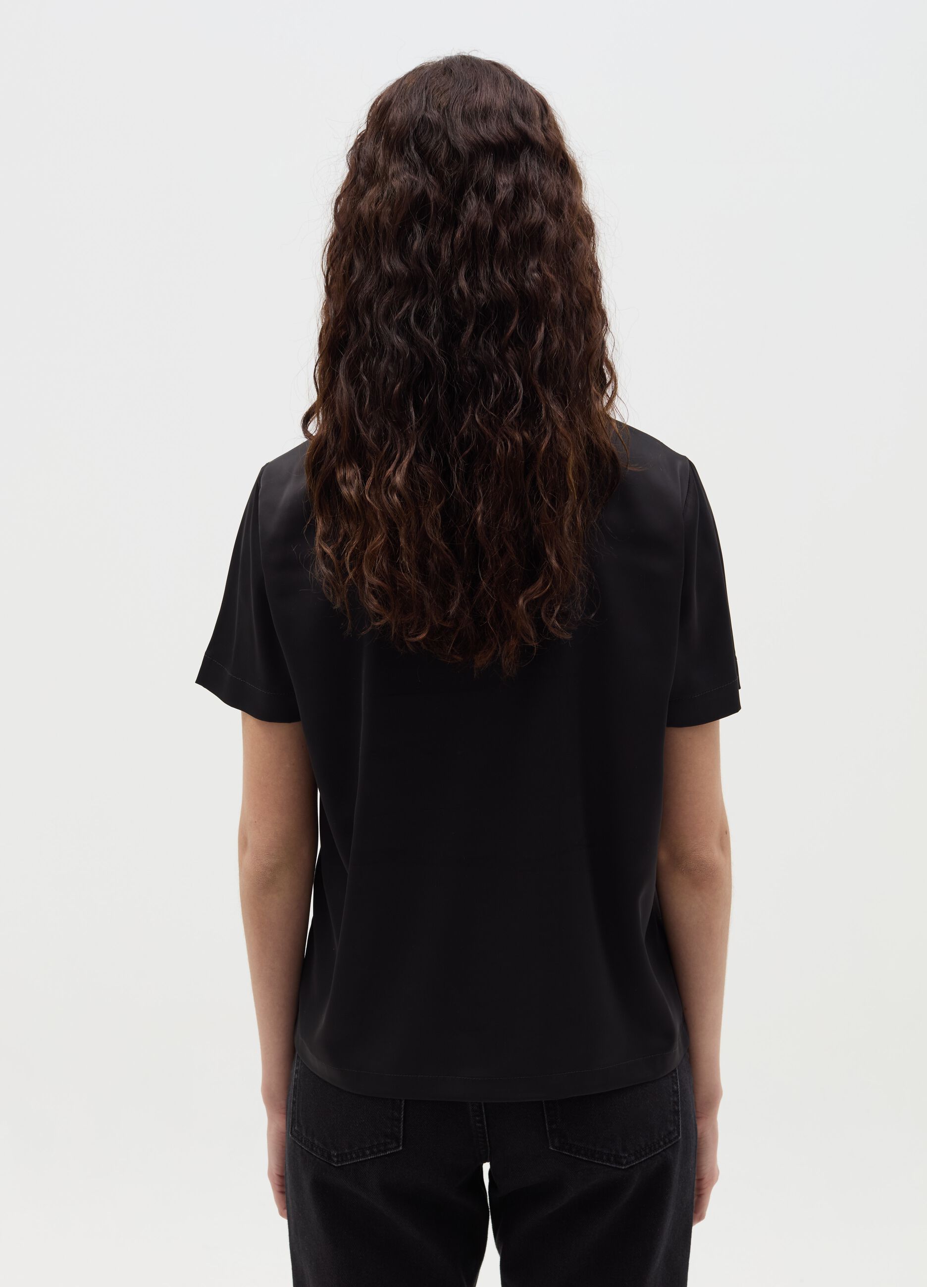 Short-sleeved blouse in satin