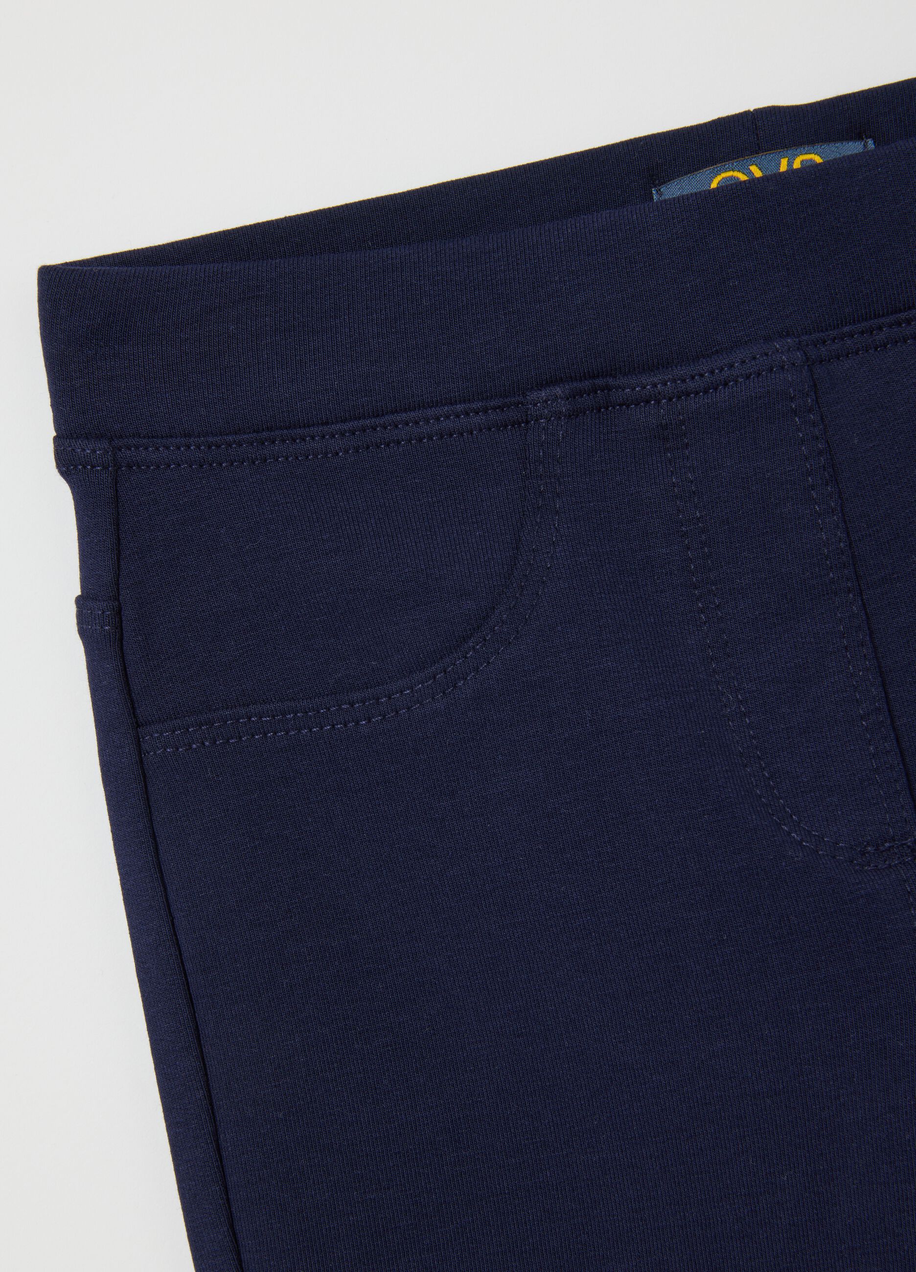 Girls' Blue Cotton Slim Fit Leggings