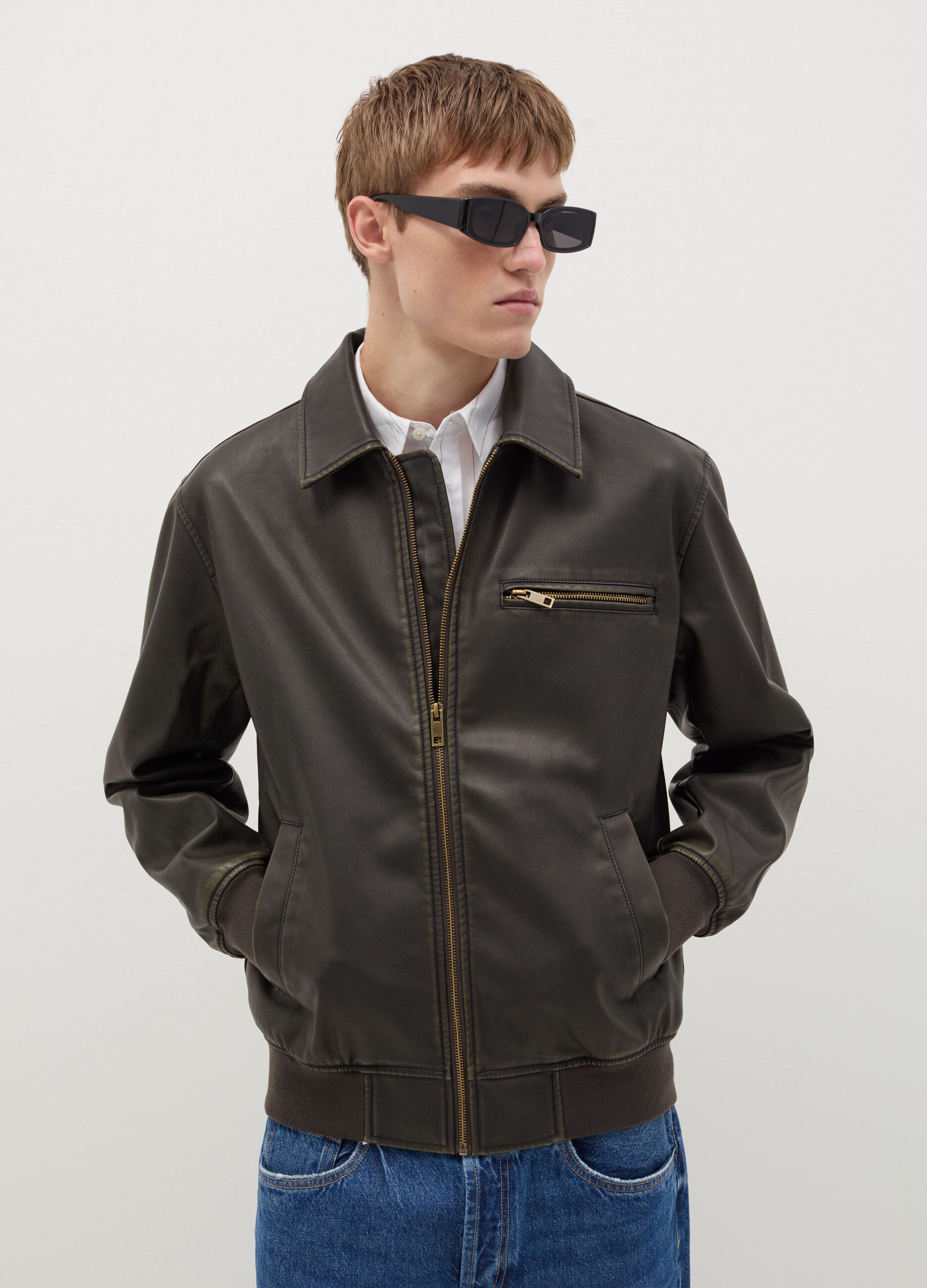 Coated-effect biker jacket