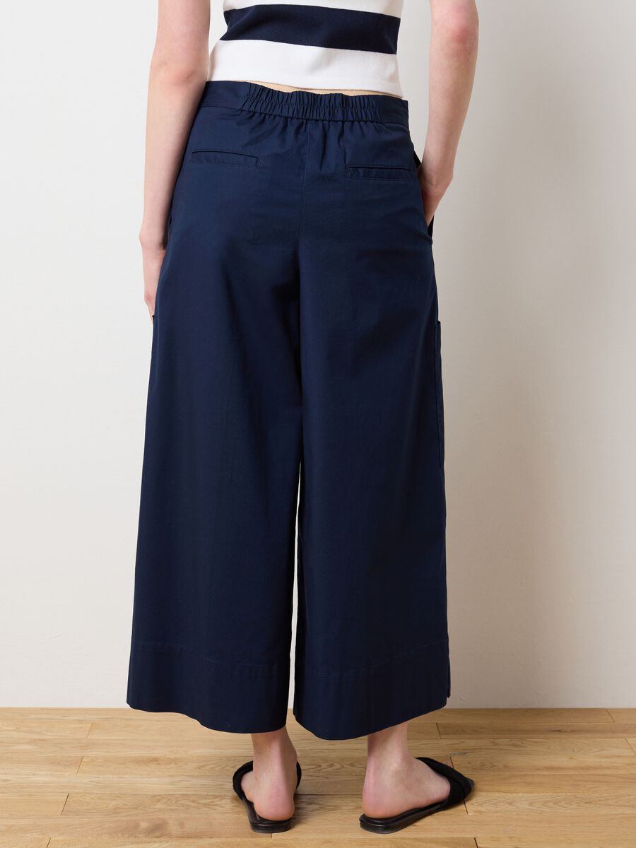 Women's Blue Stretch Cotton Culotte Trousers_3