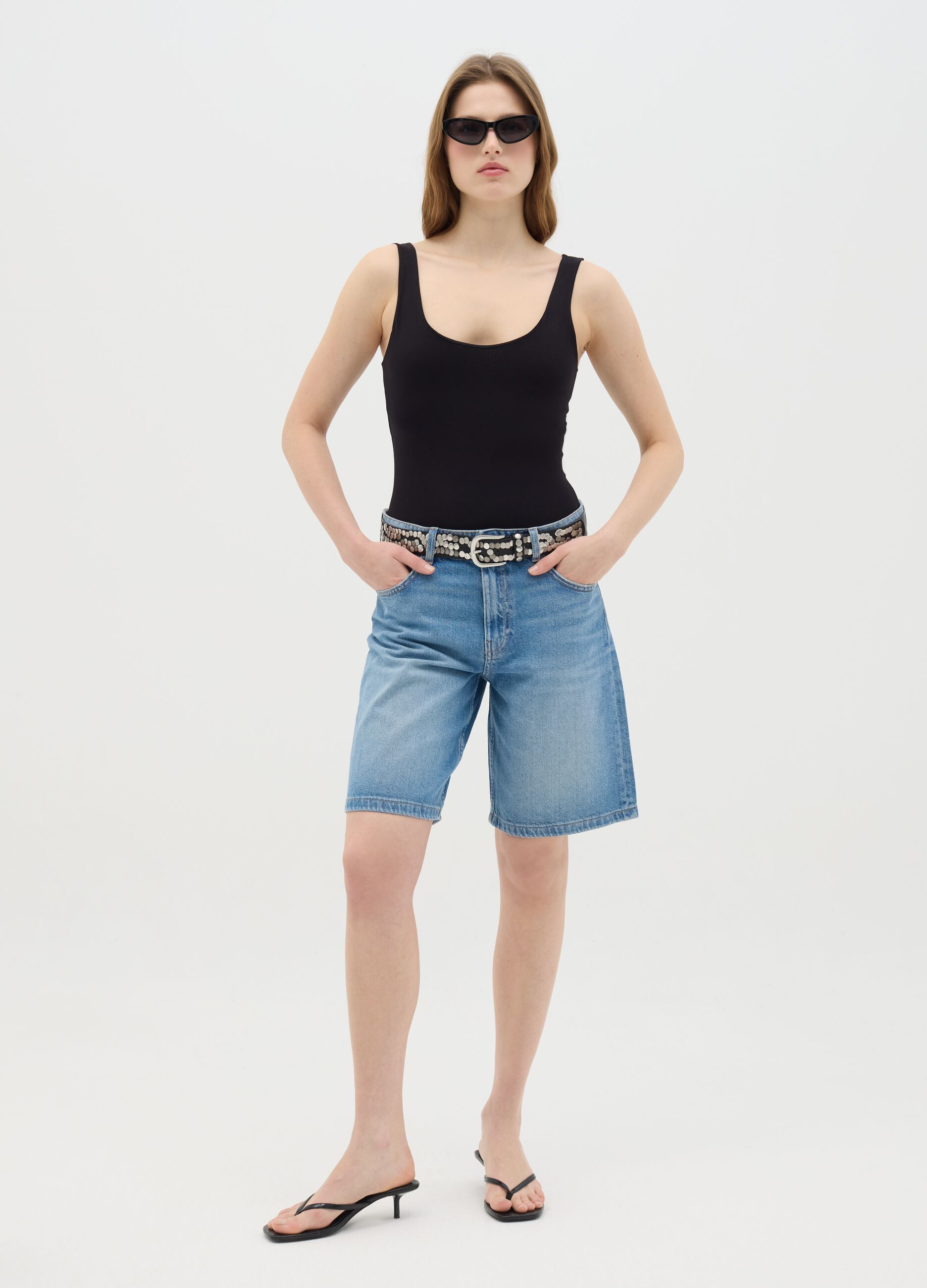 Body da donna in cotone elasticizzato nero regular fit