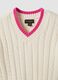 Maglia bianca in puro cotone a trecce con scollo a V per bambina_2