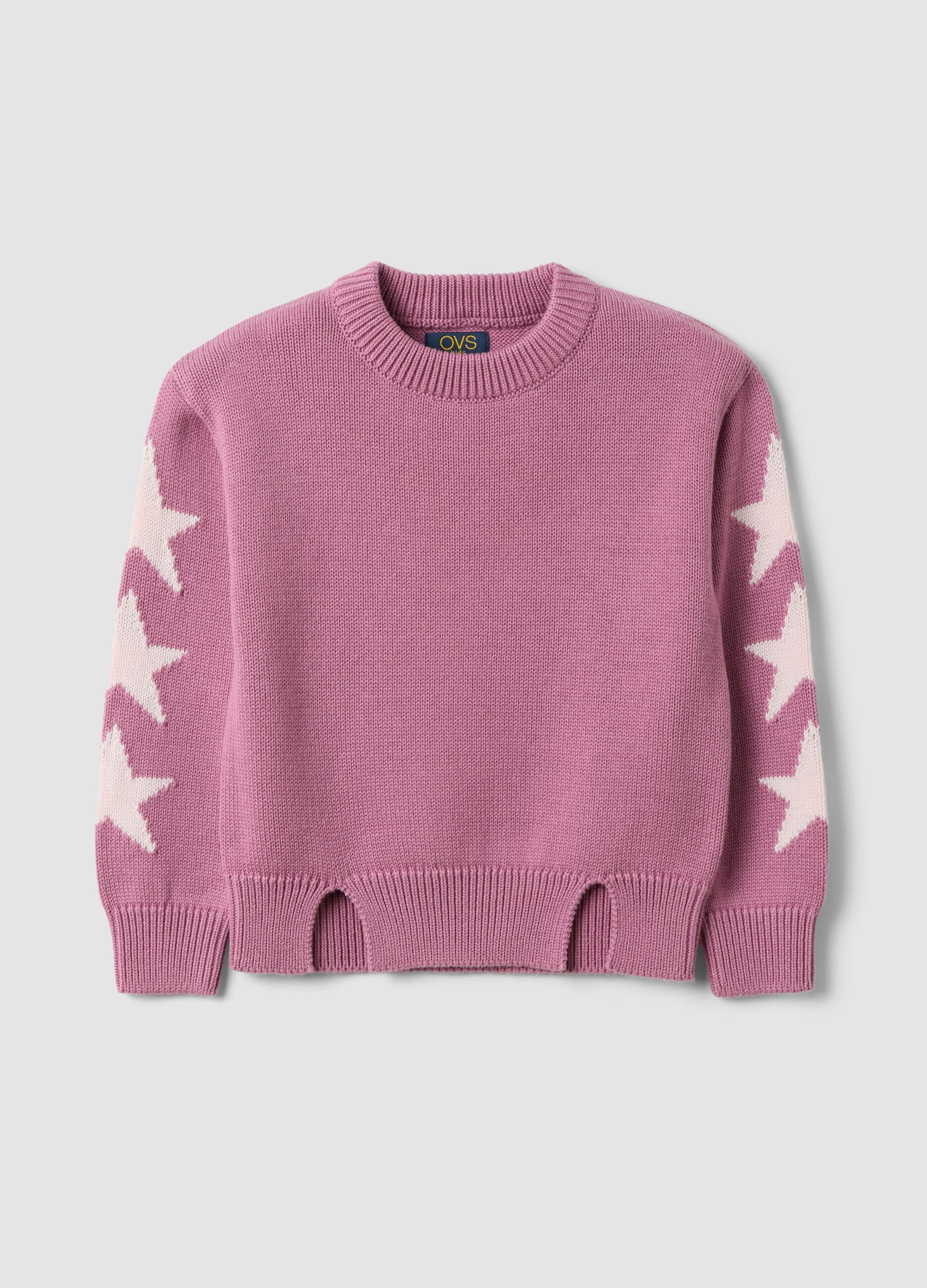 Pink cotton-blend jumper with jacquard stars for girls