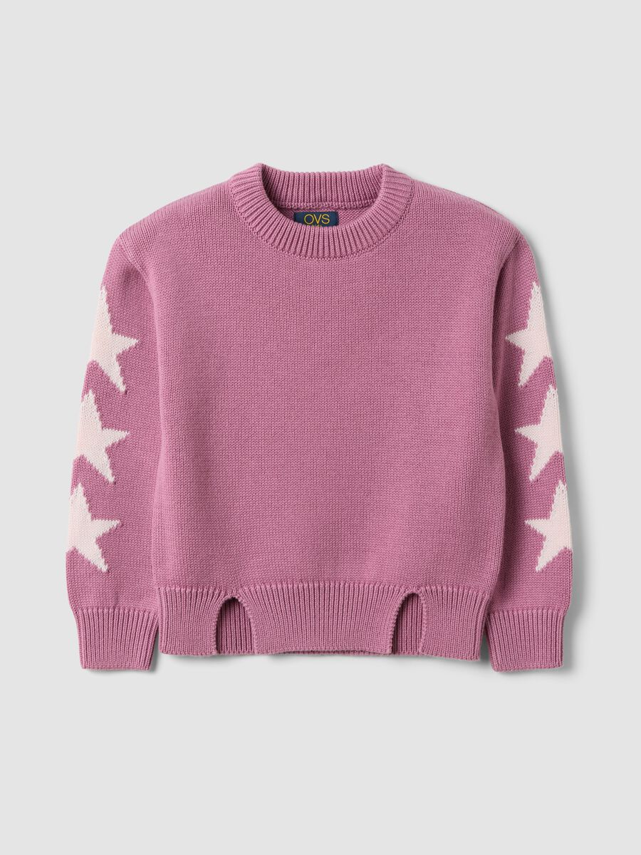 Maglia rosa in misto cotone con stelle jacquard per bambina_0