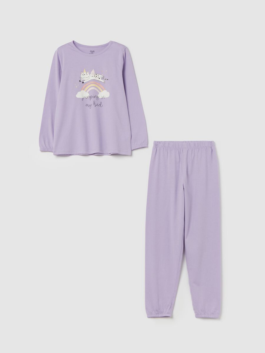Pigiama in cotone bio con scritta "Jumping in my bed"_0