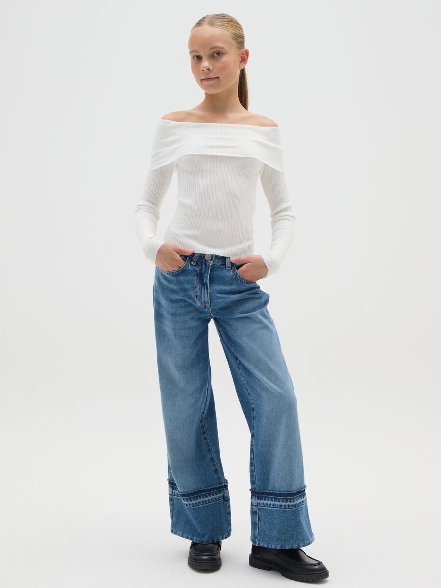 Girls' Pure Cotton Denim Wide Leg Jeans_1