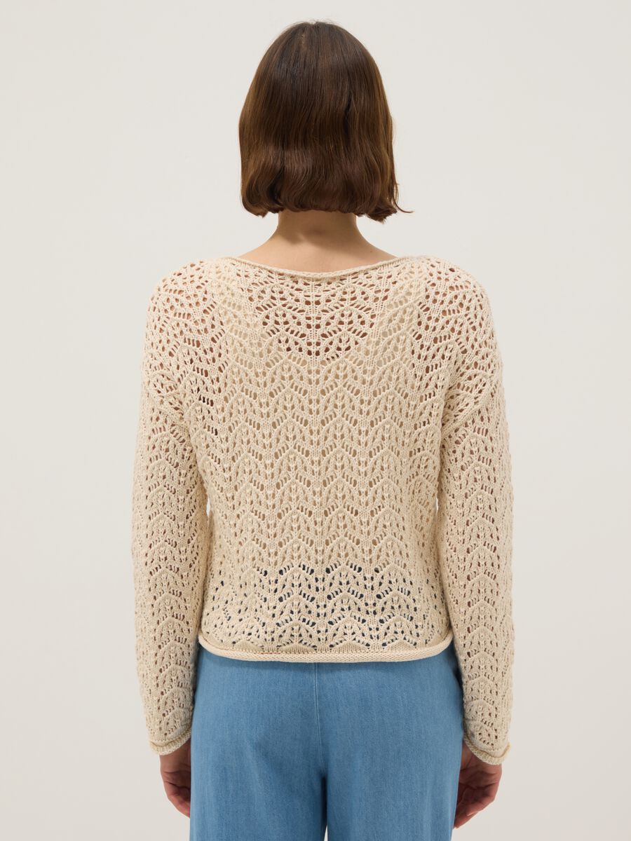 Beige pure cotton jumper regular fit with perforated design_2