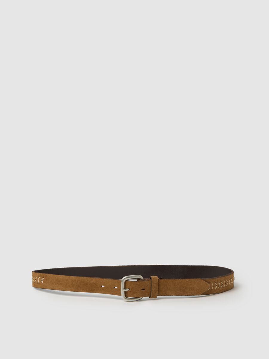 Cintura marrone in vera pelle con dettagli intrecciati_0