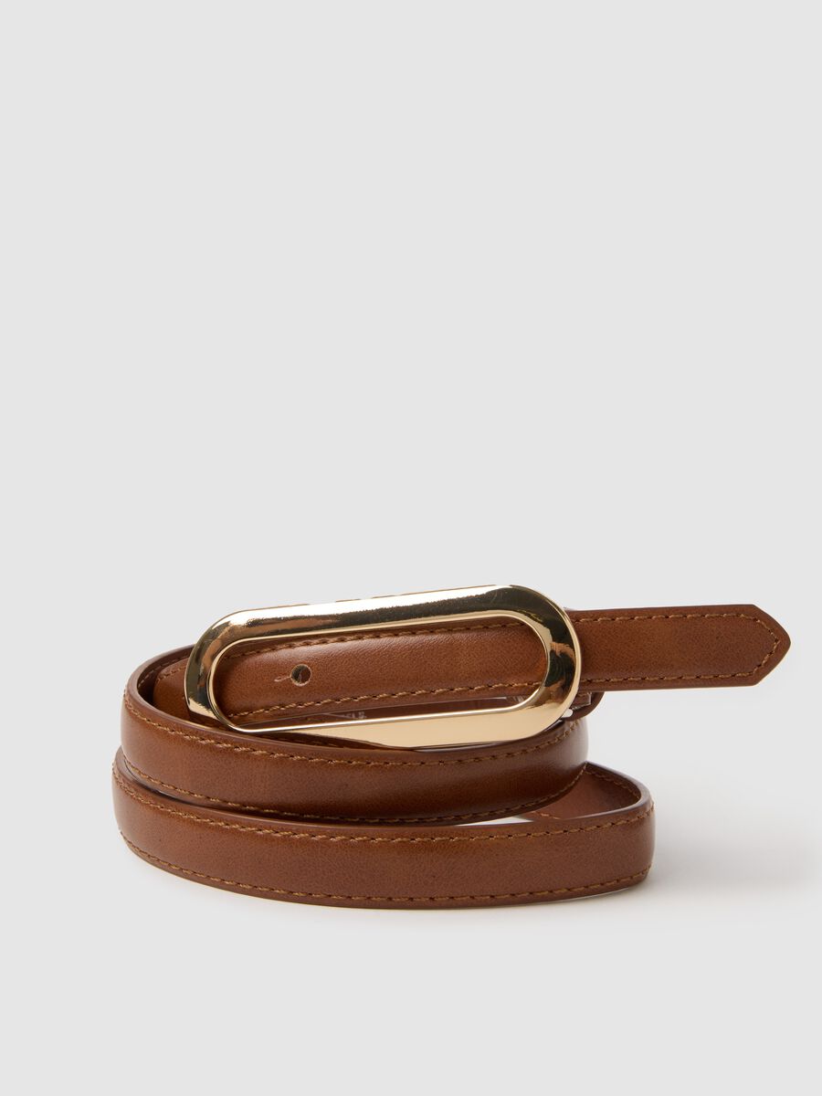 Cintura marrone da donna con fibbia dorata_2
