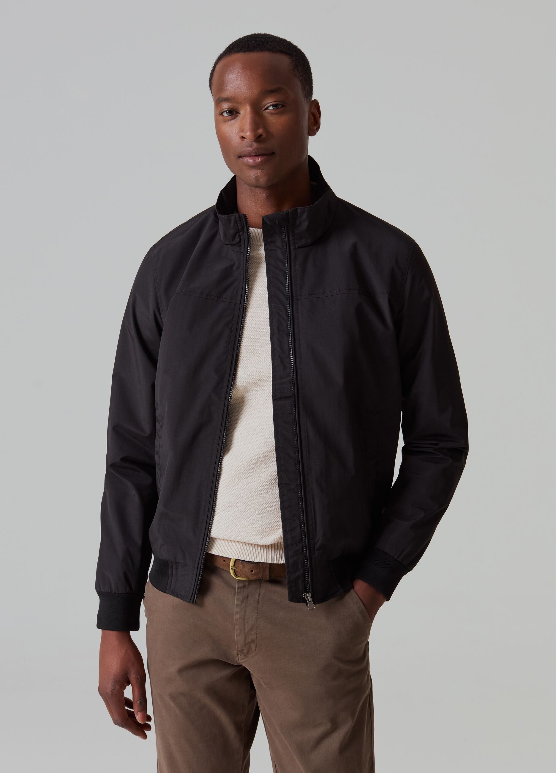 Full-zip bomber jacket with high neck