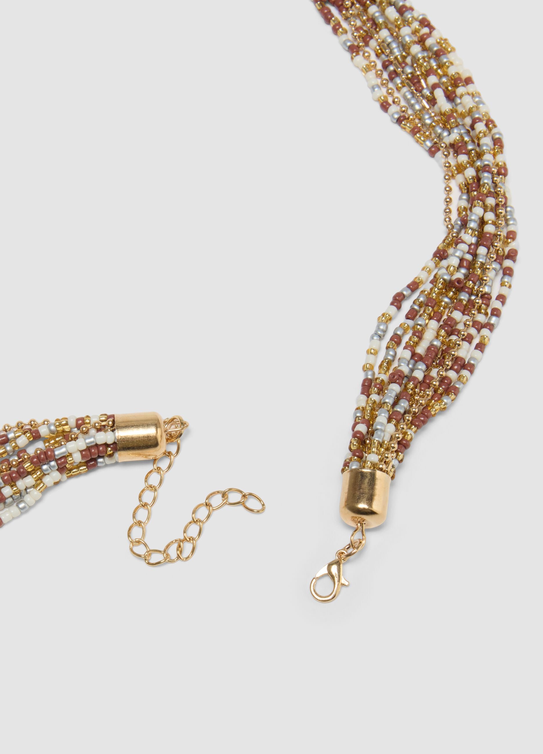 Multi-strand necklace with intertwined colourful beads