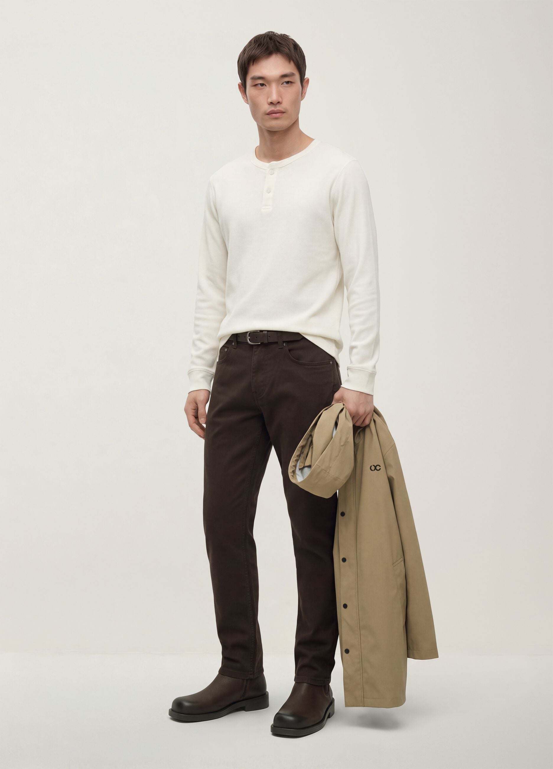 Brown slim-fit stretch cotton trousers