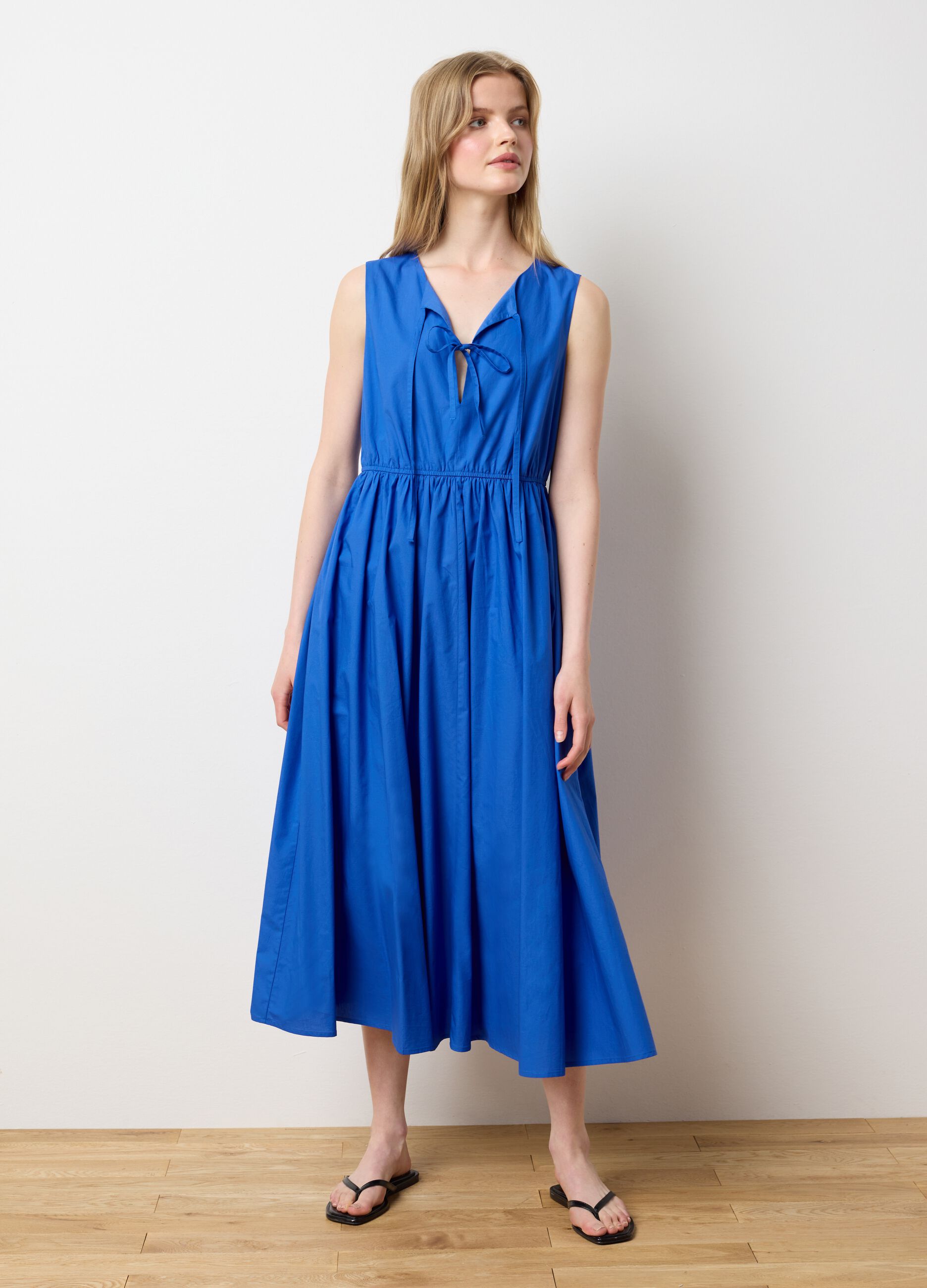 Abito lungo da donna in puro cotone blu regular fit