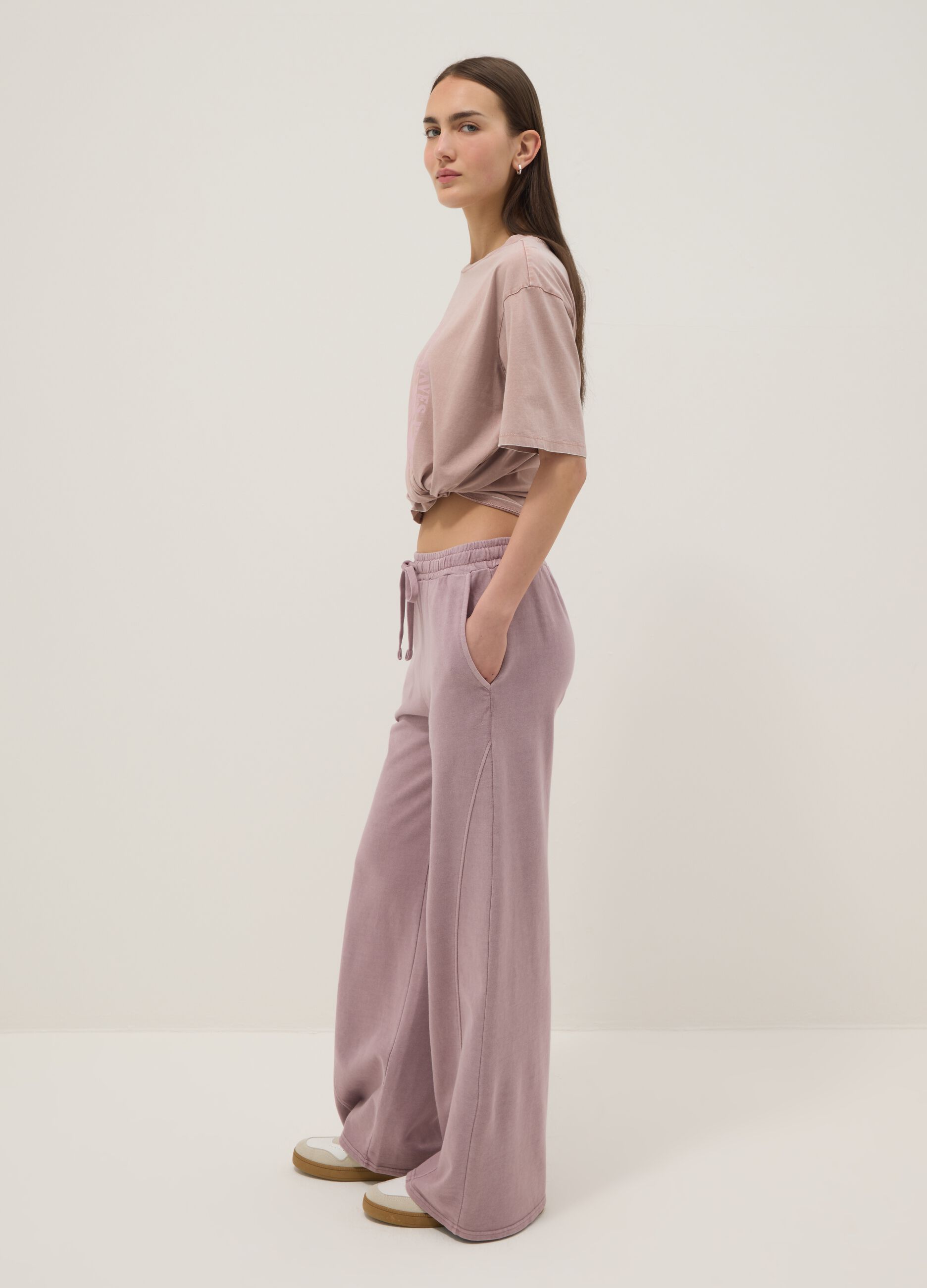Pink wide leg pure cotton jogger trousers