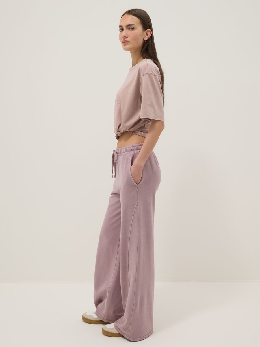 Pink wide leg pure cotton jogger trousers_0