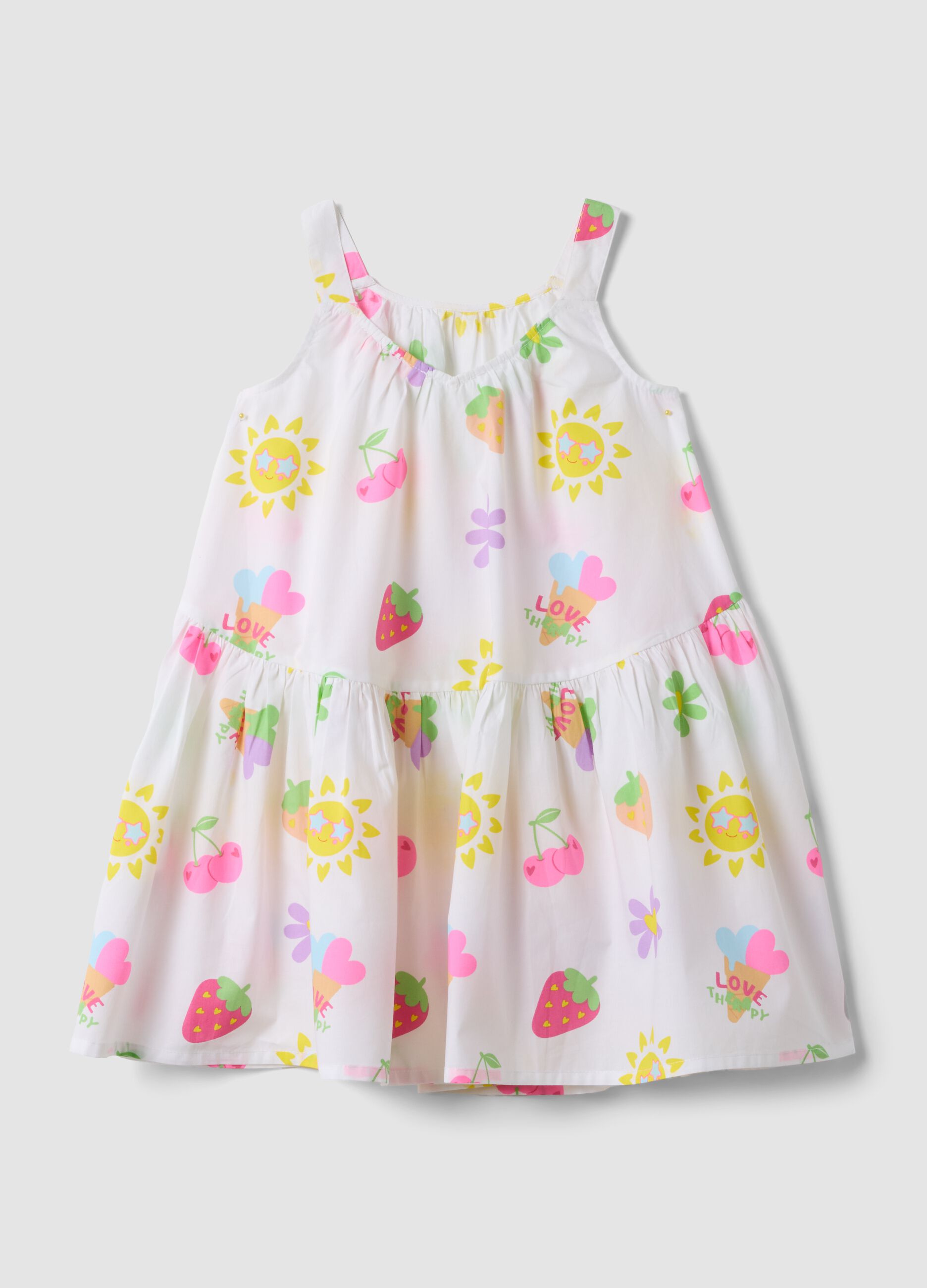 White pure cotton dress with all-over print