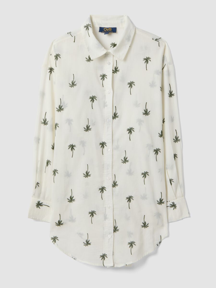 White pure organic cotton kaftan with palm print_4