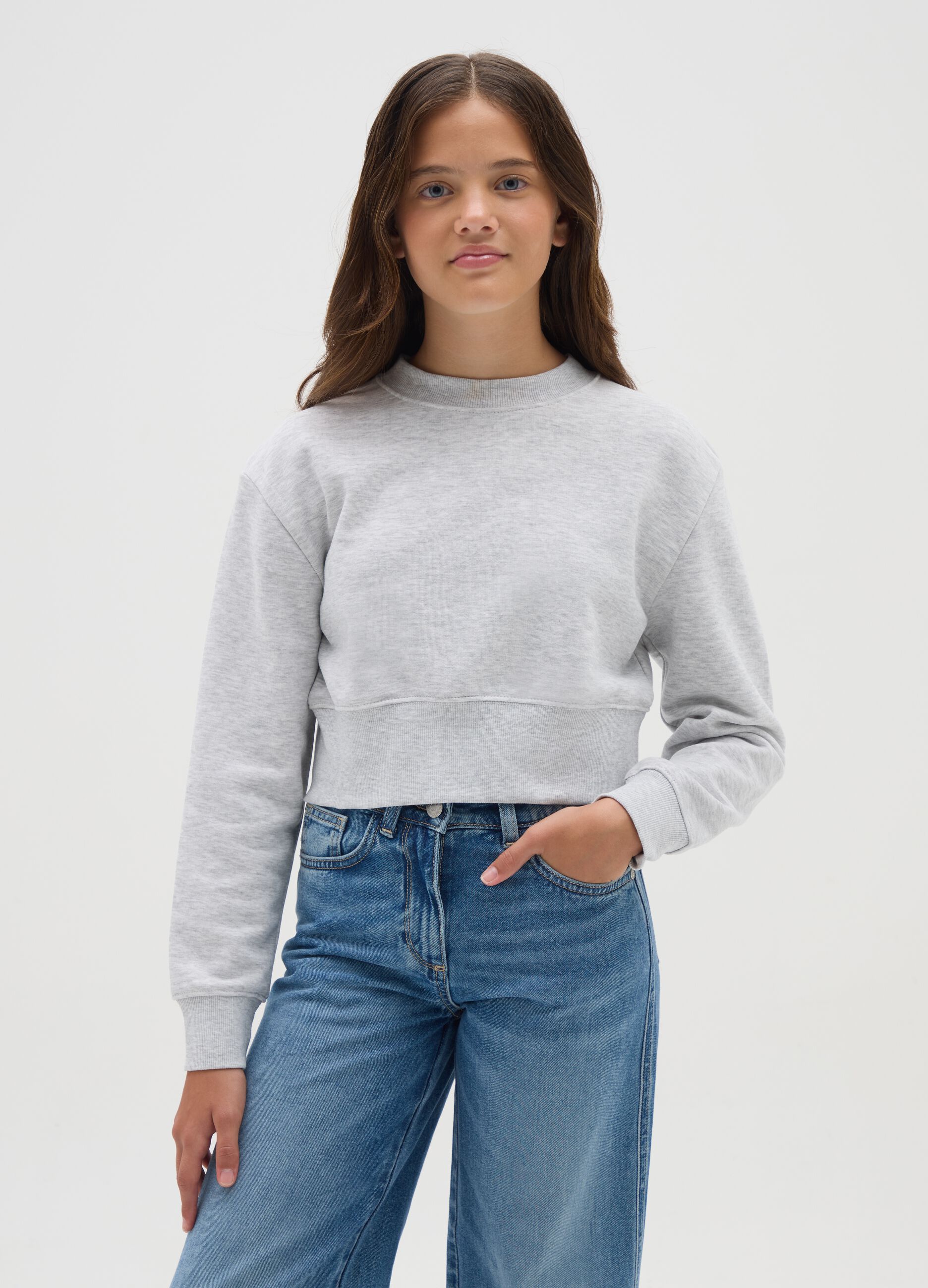 Girls' grey regular fit pure cotton sweatshirt