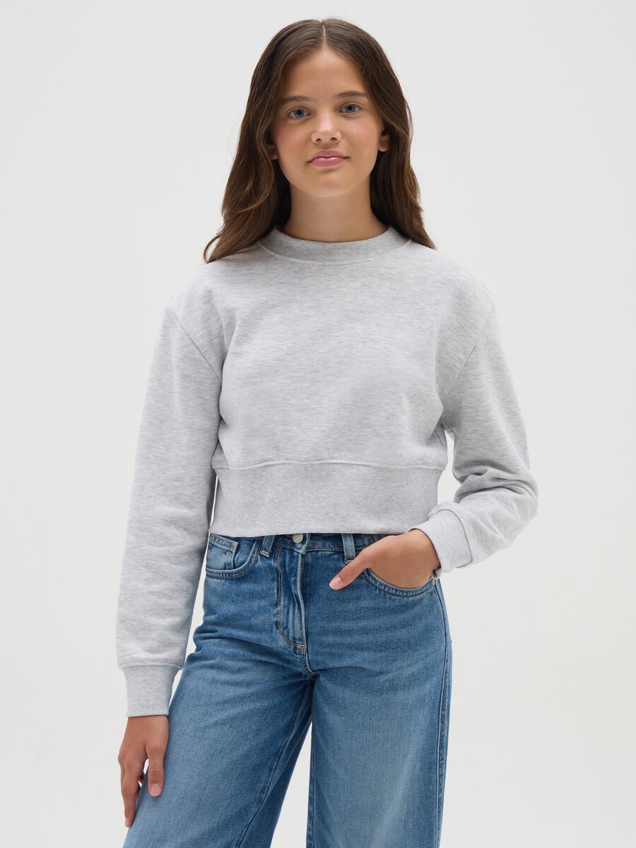 Girls' grey regular fit pure cotton sweatshirt_0