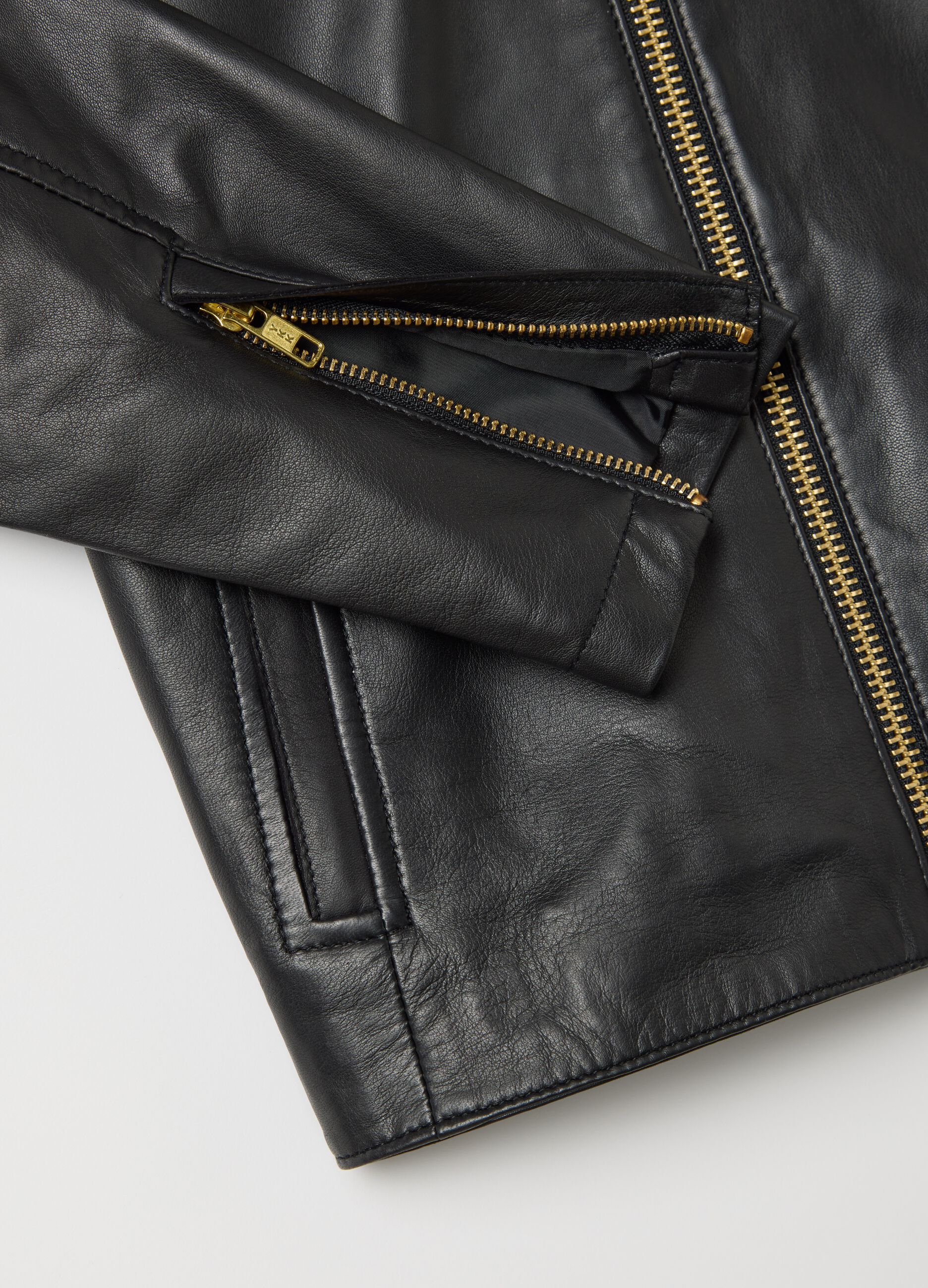 Giacca biker in vera pelle nera
