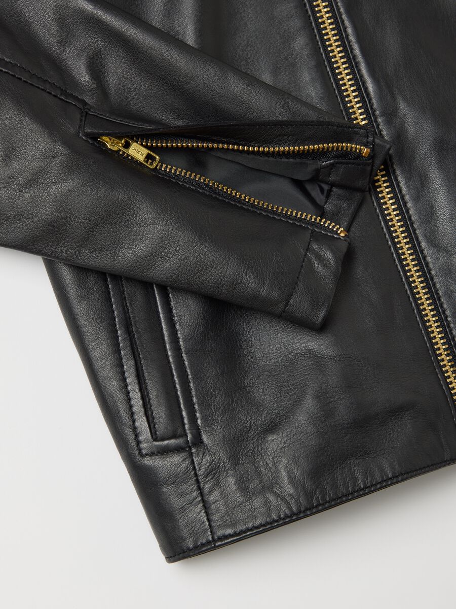 Black genuine leather biker jacket_5