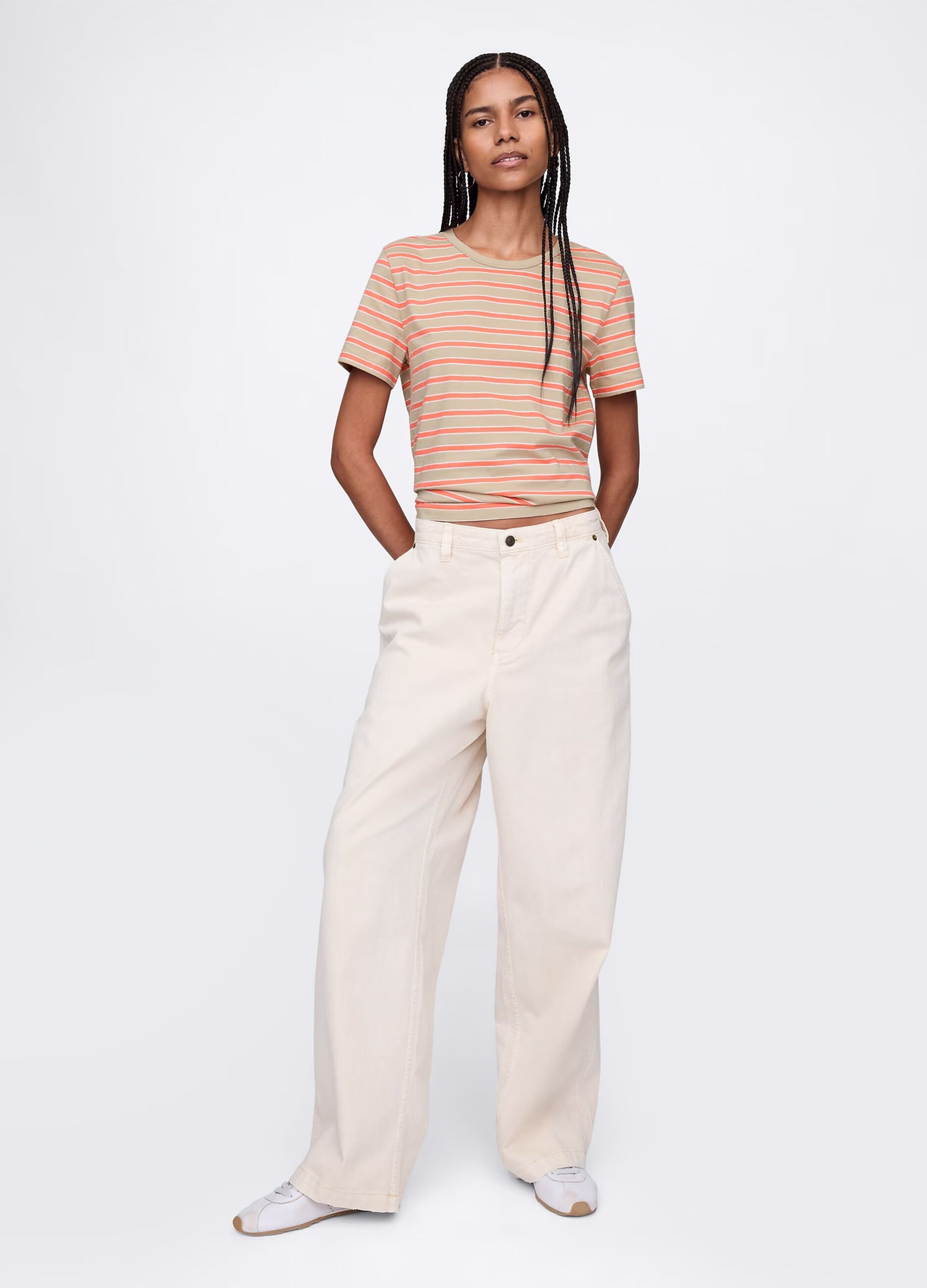 Beige and orange striped T-shirt in cotton