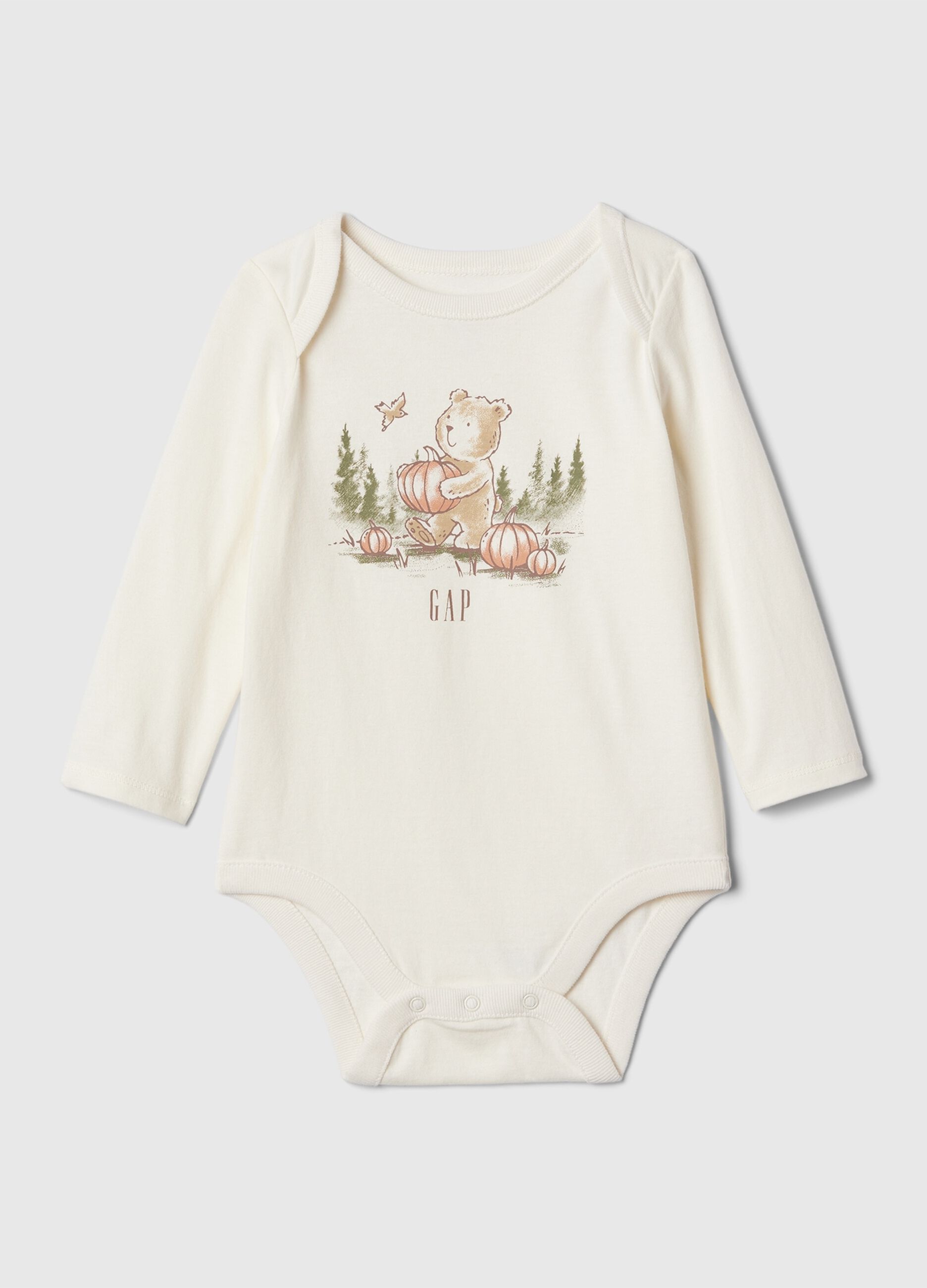 Cotton bodysuit with teddy bear print and lettering