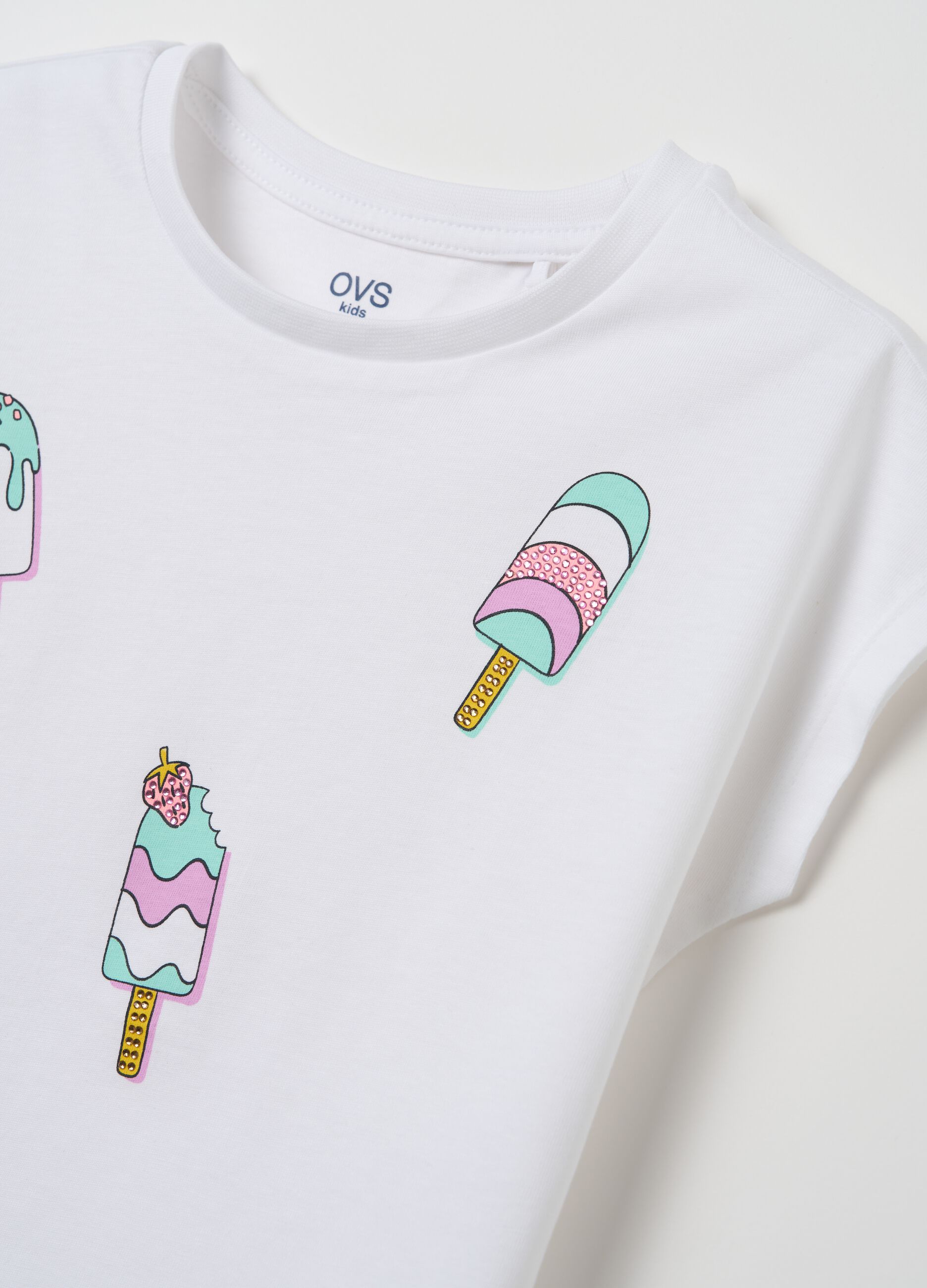 T-shirt da bambina in cotone bianco regular fit con gelati