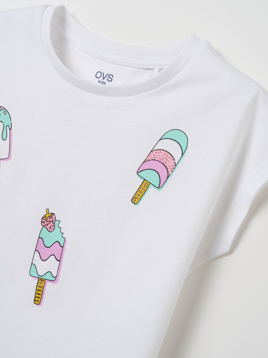 Girls' white cotton regular fit t-shirt with ice creams_2