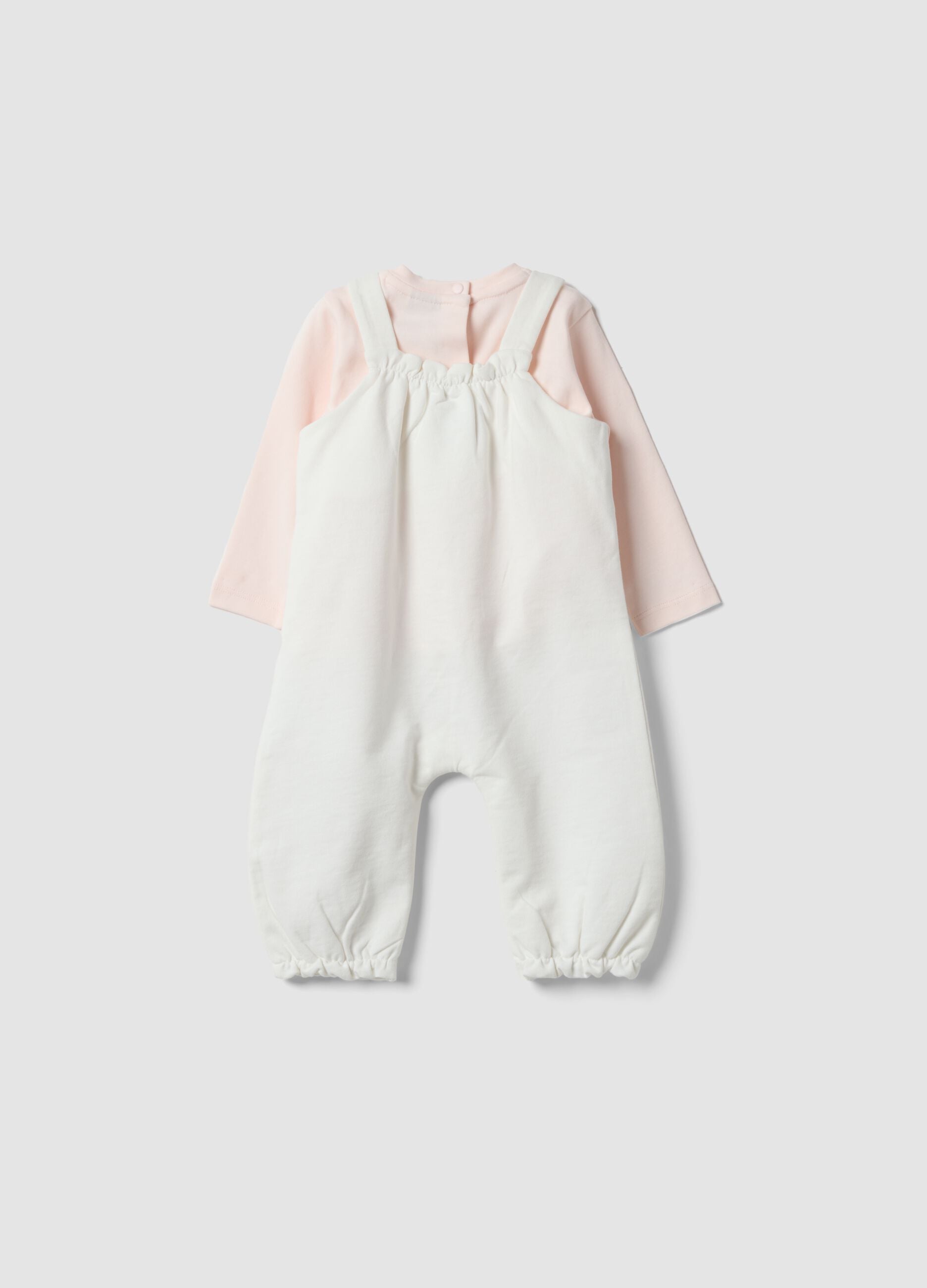 White and pink organic cotton set with The Aristocats embroidery for baby girl