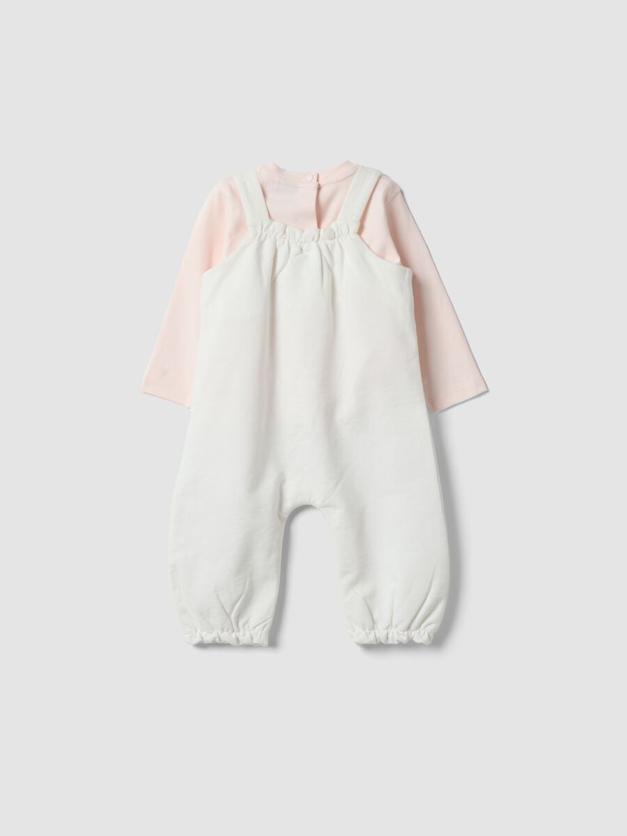 Completo bianco e rosa in cotone organico con ricami Aristogatti per neonata_1