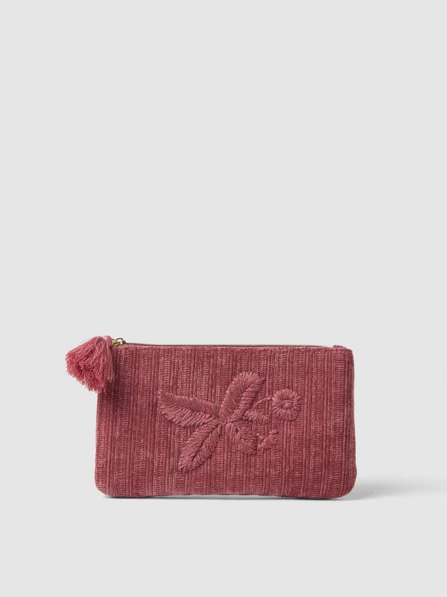 Pochette rosa con ricamo floreale e nappina_0